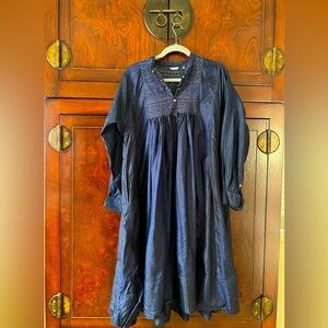 Injiri Pure Silk Embroidered Dress Blue Size 36